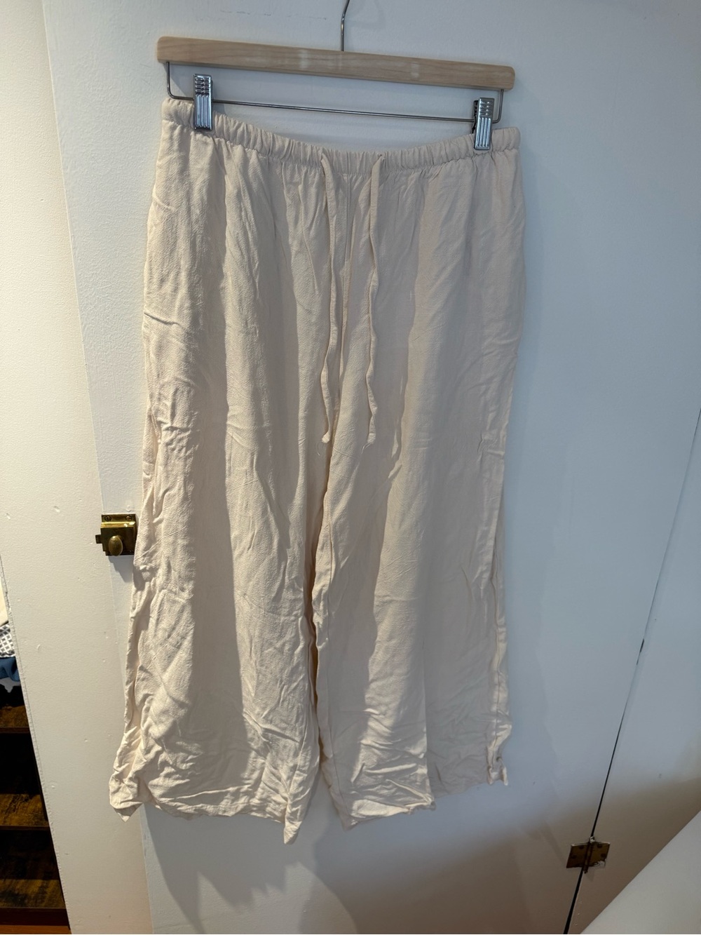 Lightweight Cream Wide-Leg Drawstring Pants